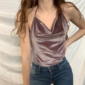 Cowl neck velvet backless top